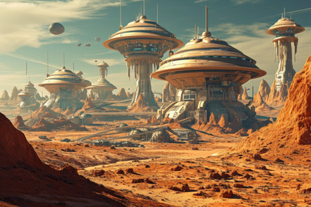 Futuristic space colony on Mars AI generatedの素材