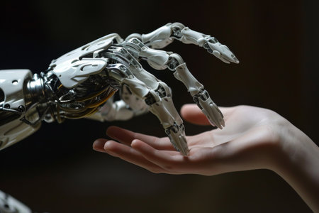 Interaction of human and robot hands AI generatedの素材