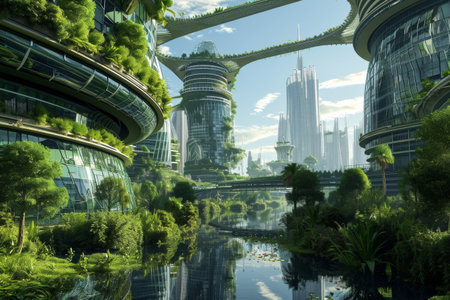 Green energy solutions for a futuristic city AI generatedの素材