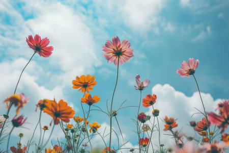 A cluster of flowers reaching towards the sky, AI generatedの素材