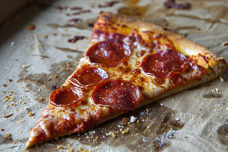 A greasy slice of pepperoni pizza AI generatedの素材