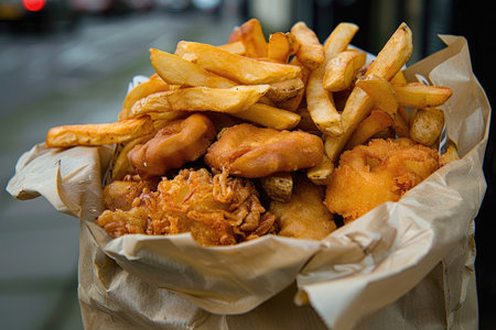 A greasy paper bag full of fried goodies --ar 3:2 Job ID: 69e0df22-c24d-491b-8621-6c7d1f531d8dの素材