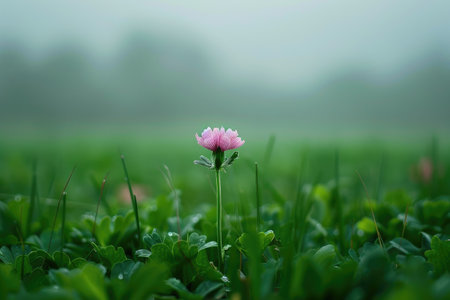 A solitary bloom standing tall in a field of green AI generatedの素材