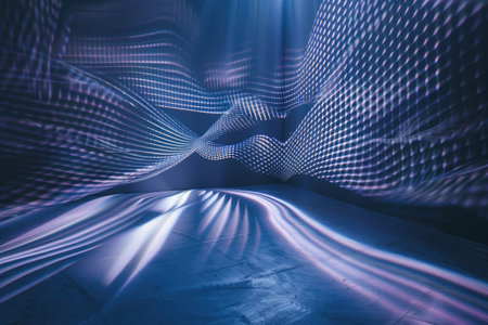 Dynamic patterns of light weaving through the scene AI generatedの素材