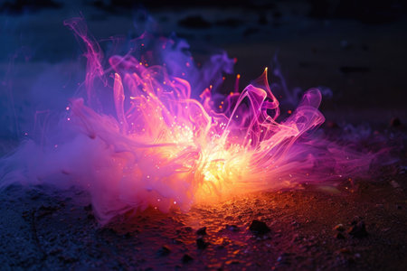 Electric bursts of color illuminating the darkness AI generatedの素材