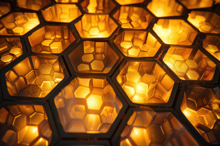 Illuminated honeycomb template AI generatedの素材