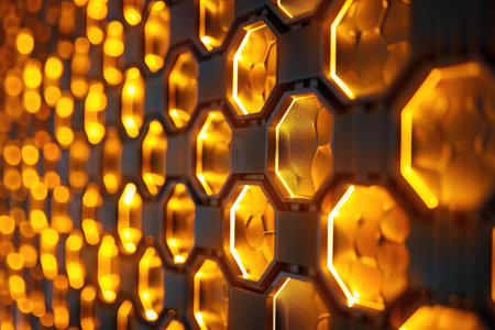 Illuminated honeycomb template AI generatedの素材