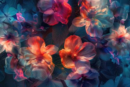 Multiple flowers intertwining in a beautiful dance Ai generatedの素材