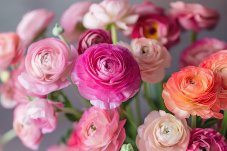 Ranunculus in various shades of pink AI generatedの素材