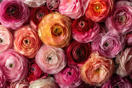 Ranunculus in various shades of pink AI generatedの素材