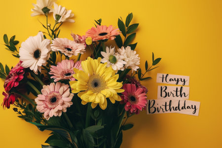 A bouquet of flowers blooming with birthday wishes AI generatedの素材