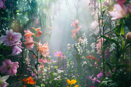 A magical garden full of birthday wishes blooming Ai generatedの素材