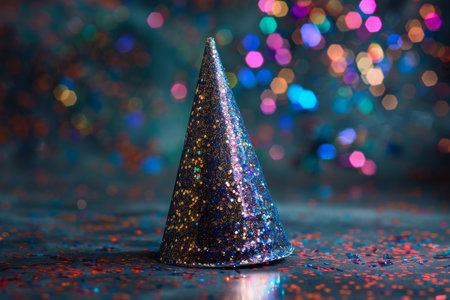 A party hat adorned with glitter and sparkles, AI generatedの素材