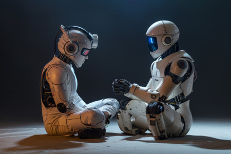 A robot and a human sitting together in silence AI generatedの素材