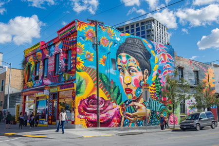 Reflect the cultural diversity of a vibrant urban neighborhood. --ar 3:2 Job ID: 1049aeb8-bdf7-4d0f-ab2a-1aebc0159f05の素材