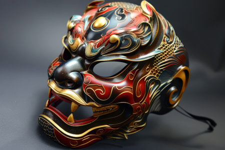 A mask that combines traditional and modern elements --ar 3:2 Job ID: 2fe95bd5-e70d-4191-b717-f8deb6b01210の素材