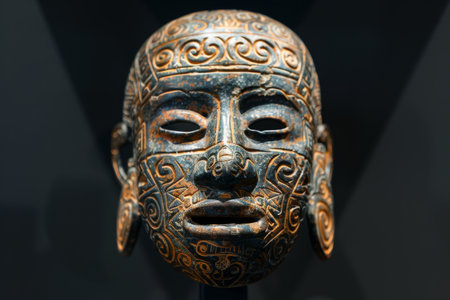 A mask with intricate carvings and patterns --ar 3:2 Job ID: 33dbba8d-1e3c-4cab-97b3-6af406948c08の素材