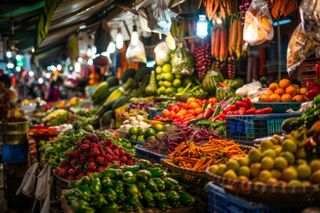 Celebrate the sensory overload of sights, sounds, and smells in a market. --ar 3:2 Job ID: bb9e81b3-e199-4f77-8817-8ef1c3c10e28の素材