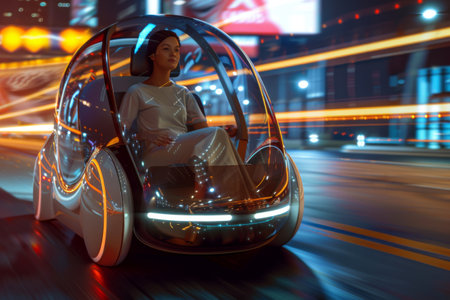 A biometrically controlled vehicle responding to the driver's physiological signals, AI generatedの素材