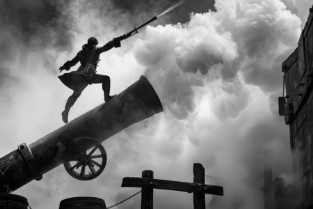 A cannon shooting a daring performer through the air AI generatedの素材
