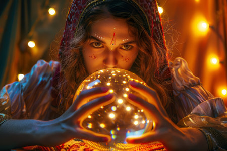 A fortune teller reading the future in a crystal ball AI generatedの素材