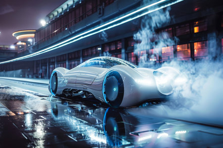 A hydrogen-powered vehicle emitting only water vapor as a byproduct AI generatedの素材