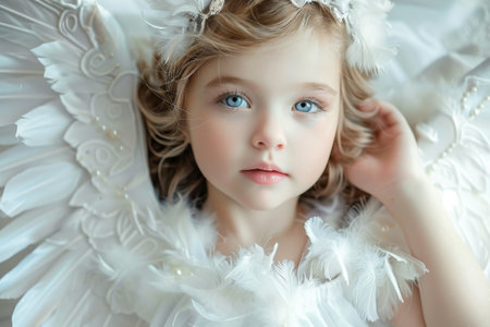 A sweet-faced angel with fluffy white wings --ar 3:2 Job ID: 007f0a4f-5f2f-423a-93aa-2f3ecbde3e5aの素材