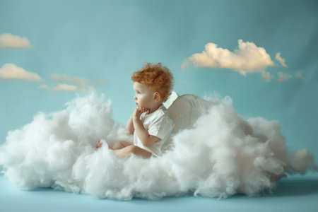 A tiny angel sitting on a fluffy cloud --ar 3:2 Job ID: a84c3cfa-8eb2-491f-b434-9281fae0e792の素材