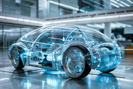 A transparent vehicle utilizing advanced materials for maximum visibility. --ar 3:2 Job ID: d3fb2ab9-cc7c-4fe5-aeb5-718ba1b03640の素材