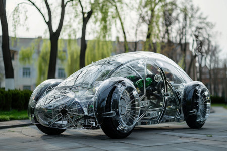 A transparent vehicle utilizing advanced materials for maximum visibility. --ar 3:2 Job ID: 91dba983-a1dc-4337-8bcb-5c4e58ea05fbの素材