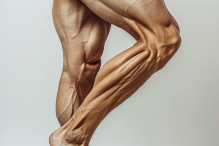 Bent knees with strong, defined muscles, AI generatedの素材