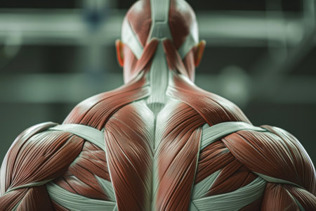 Broad shoulders with powerful, defined muscles --ar 3:2 Job ID: d869b3f3-3170-4ab3-a989-db4d5460b462の素材