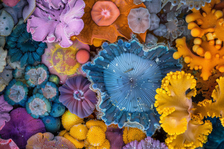 The vibrant colors and textures of bacterial colonies --ar 3:2 Job ID: 9c8159cf-da18-483e-a88a-89e015e9df6aの素材