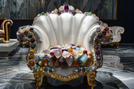 Royal seat adorned with gemstones --ar 3:2 Job ID: fdce2413-e4e3-42c1-9311-74480ac601e8の素材