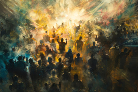 The chaotic swirl of crowd and light, AI generatedの素材