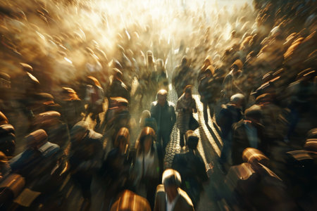 The chaotic swirl of crowd and light, AI generatedの素材