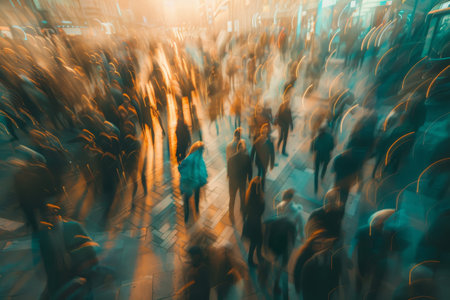 The chaotic swirl of crowd and light, AI generatedの素材