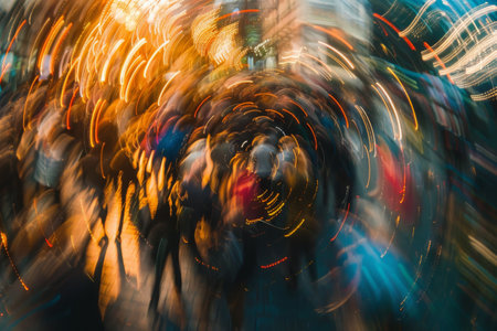 The chaotic swirl of crowd and light, AI generatedの素材