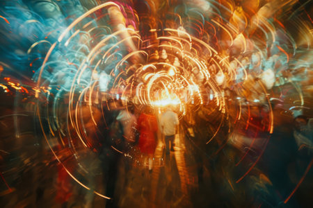 The chaotic swirl of crowd and light, AI generatedの素材