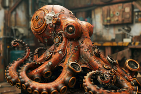3d cartoon Devise a steampunk-inspired octopus with mechanical tentacles --ar 3:2 Job ID: ed2736fd-2a74-4eb2-97e7-299e383e2423の素材