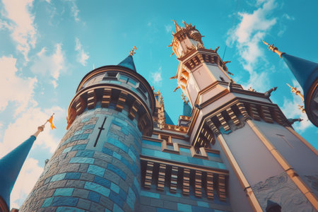 Turrets reaching towards the sky in a fairy tale setting AI generatedの素材