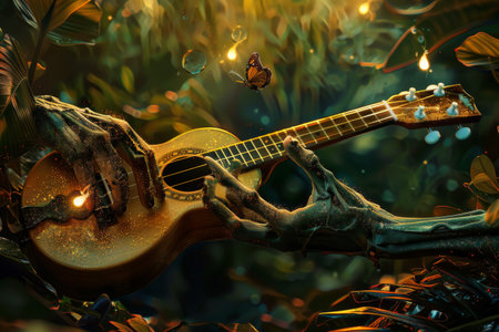 A dreamy ukulele strummed by a phantom hand AI generatedの素材