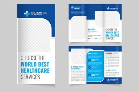 Medical hospital health care center trifold brochure template layoutのイラスト素材