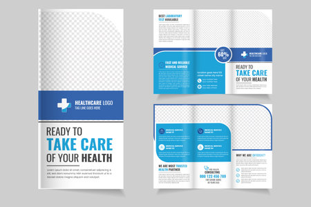 unique and modern professional medical health care service trifold brochure tempateのイラスト素材