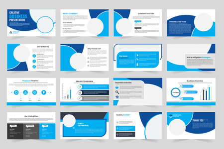 Modern business Blue abstract presentation template set annual report with infographic elementsのイラスト素材