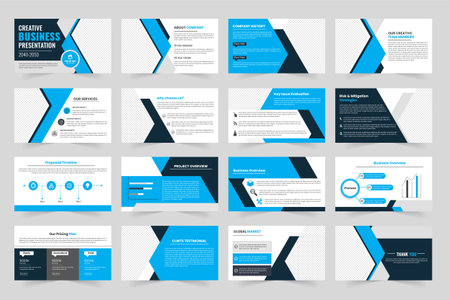 Minimal corporate annual business report showcase project overview slider Page layout design blue color presentationのイラスト素材