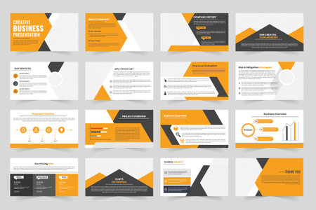 Modern corporate annual business report showcase presentation slider project overview slider Page layout design Red orange color presentationのイラスト素材