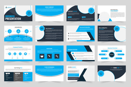 Minimal annual business report showcase project overview blue color slider layout design presentation promotion advertisingのイラスト素材