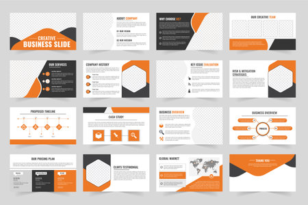 Pitch deck presentation template consultancy presentation template red oranger color slider layoutのイラスト素材