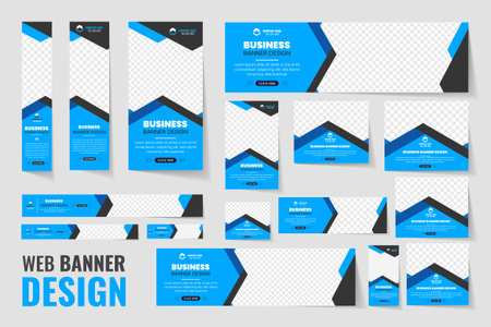 Set of creative web banners of standard size, web banners of different sizes with diagonal red elements and a place for photosのイラスト素材